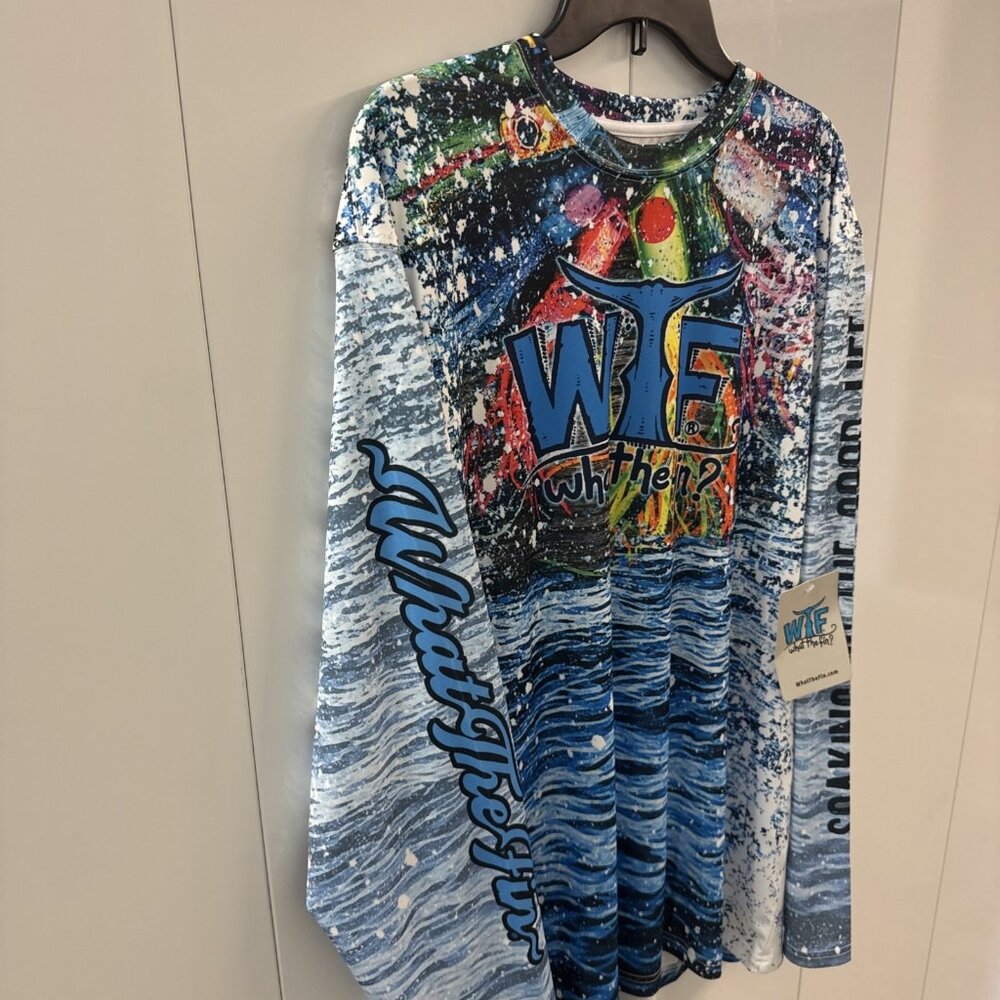 What The Fin WTF Men's XL Long Sleeve Fishing Shirt Graphic Print Boating NWT - Picture 2 of 11